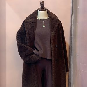 ARITZIA BROWN CREW-NECK THERMAL LONG-SLEEVE SOFT WAFFLE KNIT MADE W/ TNA FABRIC